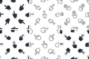 Hands pointing, clicking and touching performing various actions seamless pattern vector