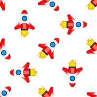 Seamless pattern with red and white cartoon rockets launching into space vector
