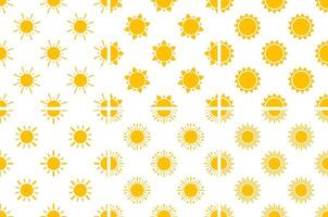 Seamless pattern of yellow suns shining brightly on white background vector