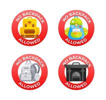 No backpack allowed signs showing different backpacks and bags prohibiting backpacks in public areas vector