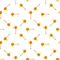 Honey dipper dripping with sweet honey seamless pattern on white background vector
