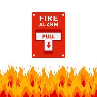Fire alarm switch with burning flames and white background vector