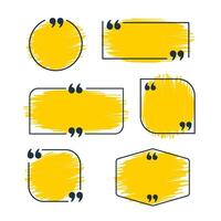 Set of six yellow quote frames with quotation marks is waiting for your text vector