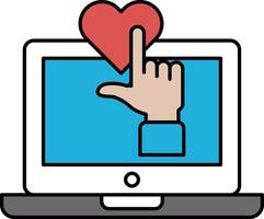 A hand pointing to a heart on a computer screen vector