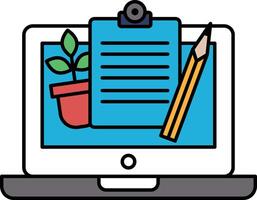 A laptop screen with a pencil and a piece of paper on it vector