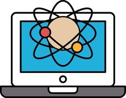 A laptop screen with a drawing of a planet and a bunch of circles vector