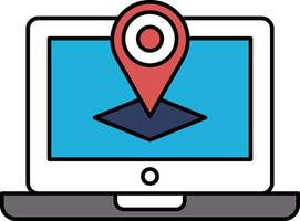 A laptop screen with a red dot on it and the word map below it vector