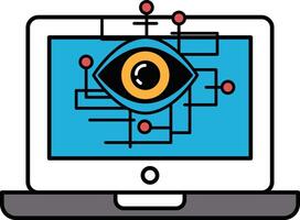 A computer monitor with a blue screen and a yellow eye vector