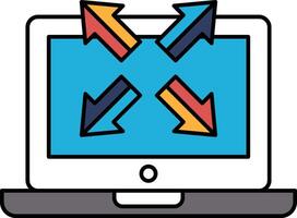 A computer monitor with four arrows pointing in different directions vector