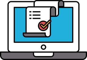 A laptop screen shows a piece of paper with a check mark on it vector