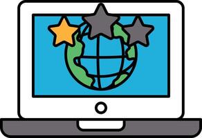 A laptop screen with a globe and three stars vector