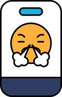 A cartoonish face with a mouth open and blowing out steam vector