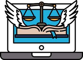 A laptop screen with a book and scales on it vector