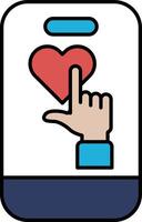 A hand pointing to a heart on a phone vector