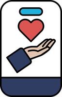 A phone with a heart and hand holding it vector