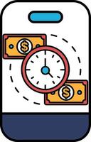 A phone with a clock and two dollar bills on it vector