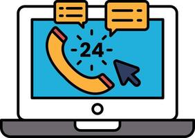 A computer screen with a phone icon and a clock showing the time of 24 vector