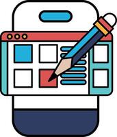 A pencil is drawn on a computer screen with a red box vector