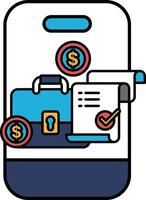 A phone screen with a suitcase, a piece of paper with a check on it vector
