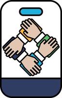 A hand is shown in a group of four hands vector