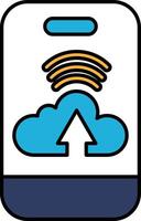 A phone with a cloud and arrow pointing to it vector