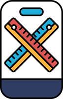 A ruler with a red, yellow and blue stripe is shown on a white background vector