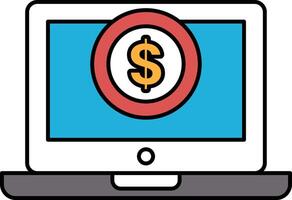 A computer monitor with a dollar sign in the middle and a red circle around it vector