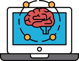 A computer monitor shows a brain with a red outline vector