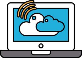 A laptop screen shows a cloud with a Wi-Fi symbol in the middle vector