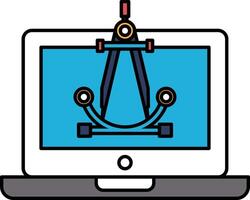 A computer monitor shows a blue and white drawing of a compass vector