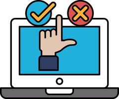 A hand pointing to a check mark and an X on a computer screen vector