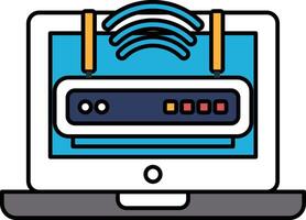 A laptop with a Wi-Fi router on the screen vector