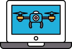 A blue and white drone is displayed on a laptop screen vector