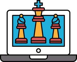 A laptop screen shows three chess pieces, with one of them being a king vector