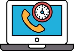 A laptop screen with a phone and a clock on it vector