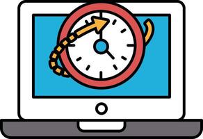 A computer monitor shows a clock with the hands at the numbers 3 and 9 vector