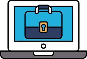 A laptop screen shows a blue suitcase with a lock on it vector
