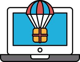 A laptop screen with a red, blue and white umbrella and a box on it vector