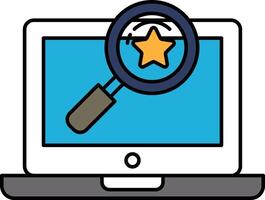 A computer monitor with a magnifying glass on it and a star in the middle vector