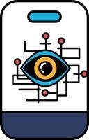 A phone case with a blue and orange eye on it vector
