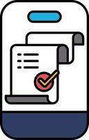 A phone screen with a check mark on a receipt vector