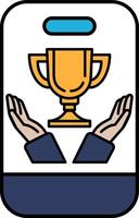 A phone case with a trophy and two hands holding it vector