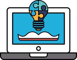 A laptop screen shows a light bulb with a book underneath it vector