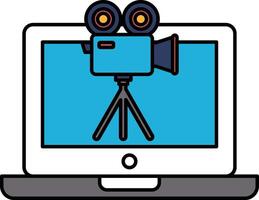 A laptop screen shows a camera with a tripod vector