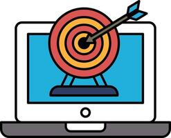 A computer monitor displays a red target with a black arrow pointing to it vector