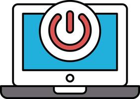 A laptop screen with a red button in the center vector