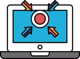 A computer monitor with a red circle in the middle and arrows pointing to it vector