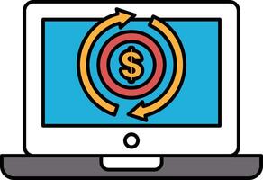 A computer monitor with a dollar sign and arrows pointing to it vector