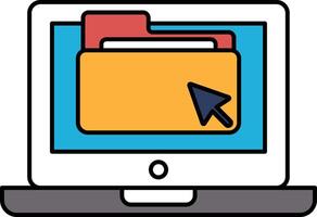 A computer monitor with a yellow folder on it and a blue vector
