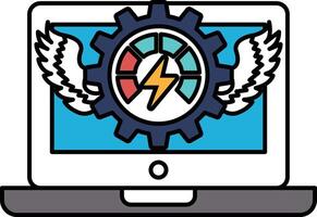 A laptop screen with a gear and wings on it vector